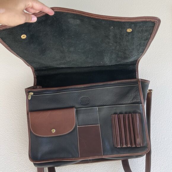 Roots Canada Leather Laptop Messenger Bag Breifcase Crossbody Black Brown - Picture 4 of 11